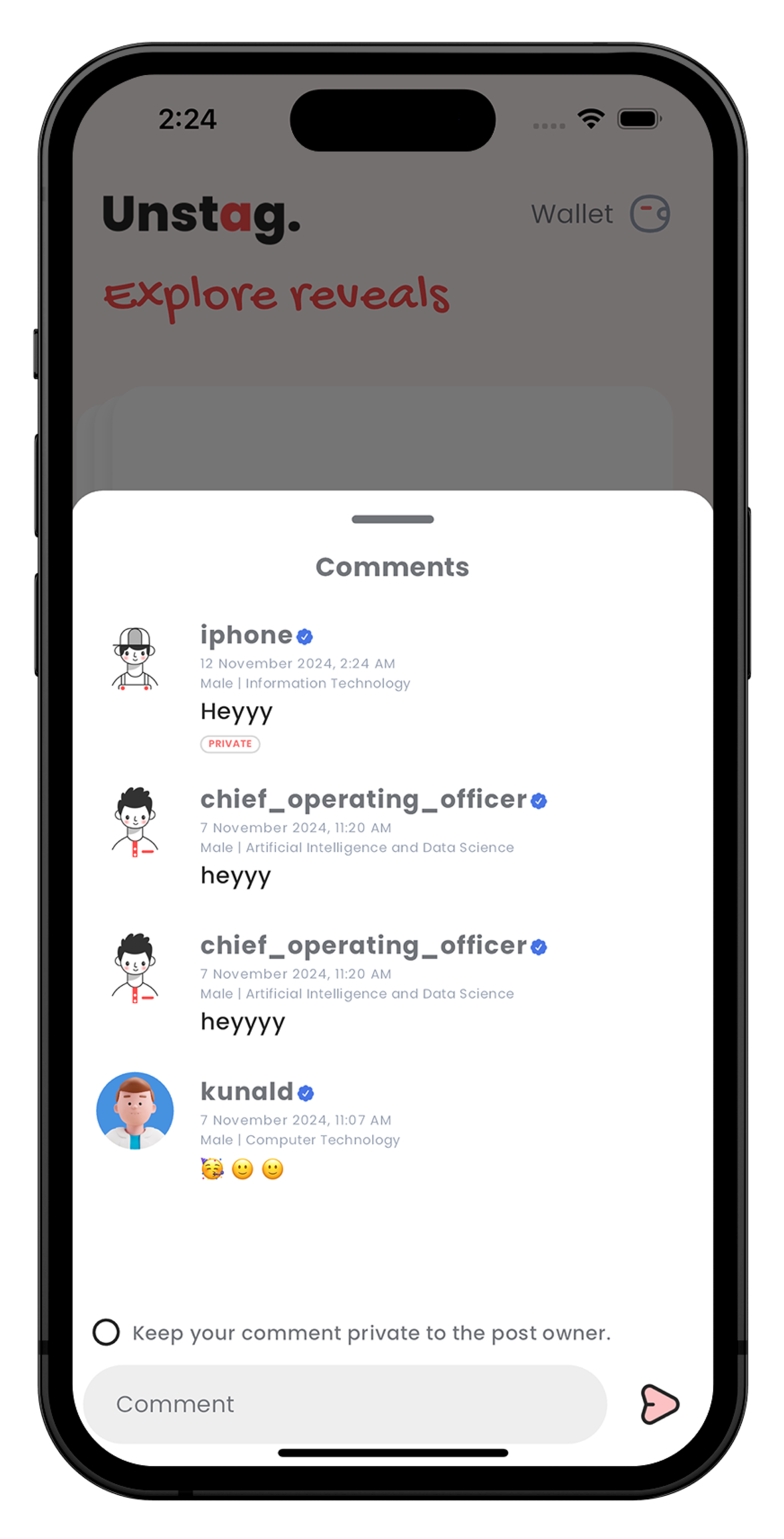 Unstag comments screen
