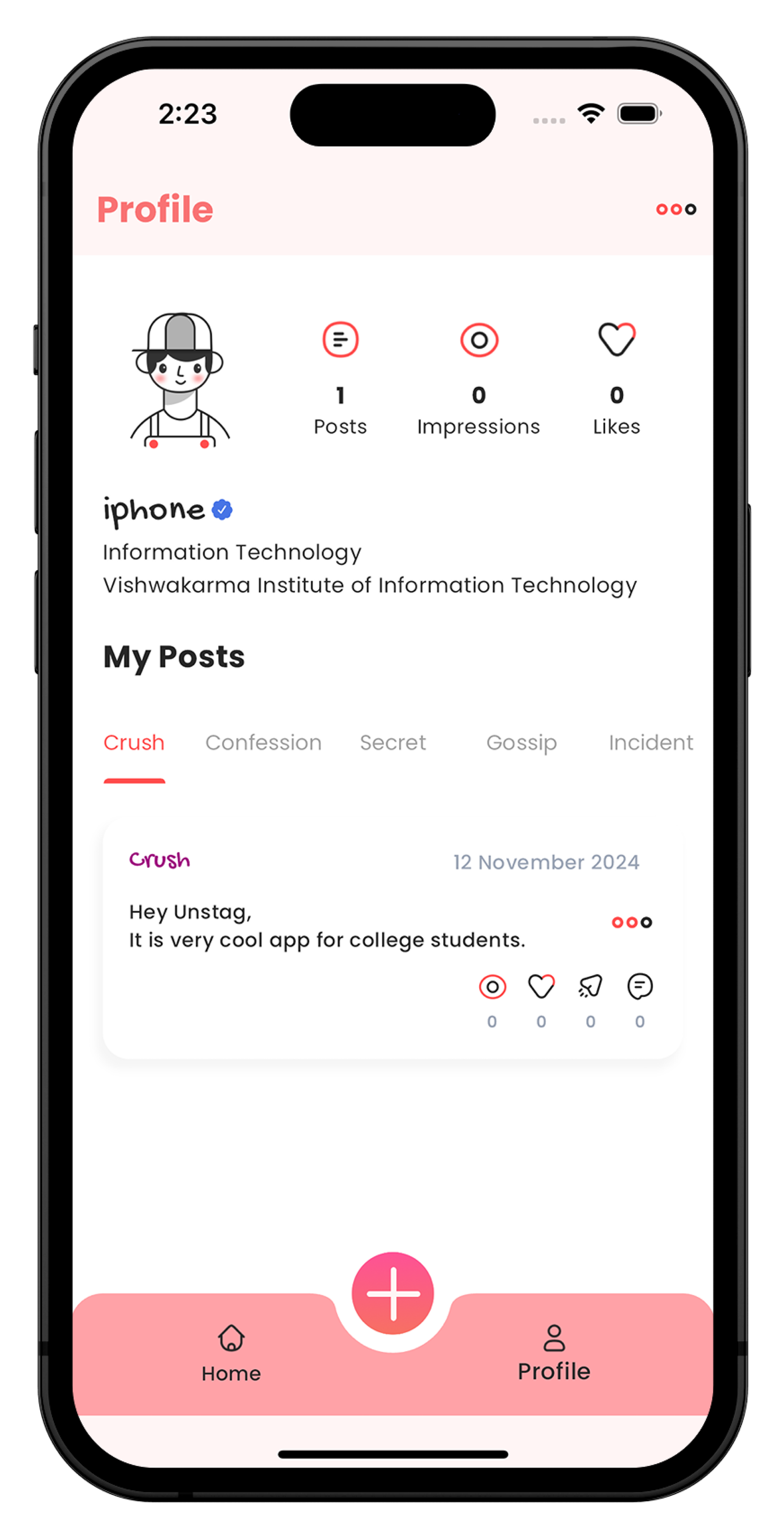 Unstag profile screen